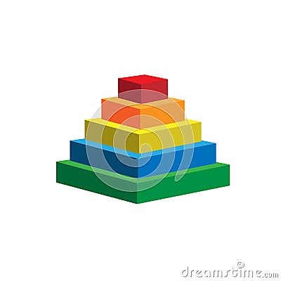 Pyramid scheme 5 five steps. vector hierarchy level chart graph, green red yellow blue diagram structure. 3d infographic Vector Illustration