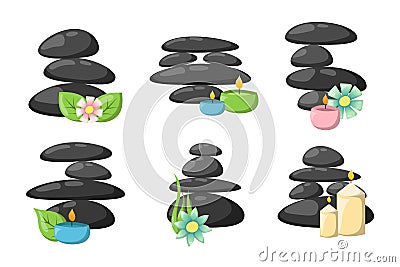 Pyramid from sea pebble relax heap stones isolated and healthy wellness black massage meditation natural tool spa Vector Illustration