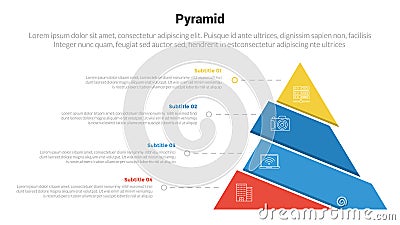 pyramid shape triangle stage infographics template diagram with cutted sliced pyramid and 4 point step creative design for slide Cartoon Illustration