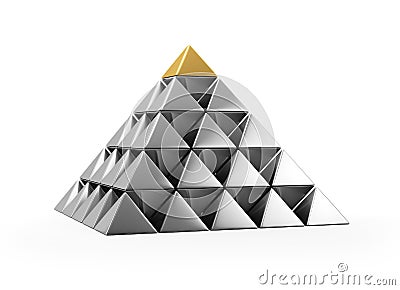 Pyramid of shiny silver small pyramids Stock Photo