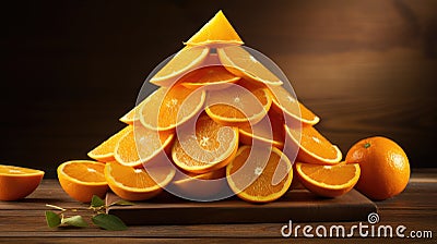 Pyramid of sliced oranges on wooden table, promoting natural, healthy eating. Fresh vitality, Ai Generated Stock Photo