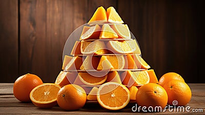 Pyramid of sliced oranges on wooden table, promoting natural, healthy eating. Fresh vitality, Ai Generated Stock Photo