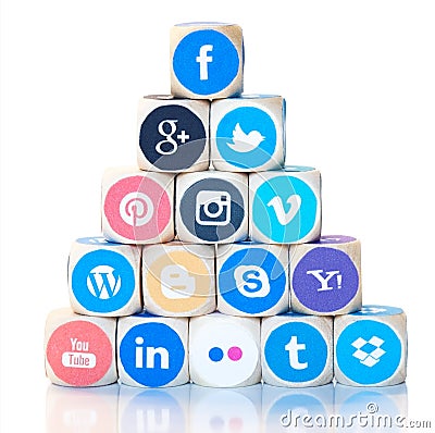 Pyramid of social media icons, Facebook on top Editorial Stock Photo