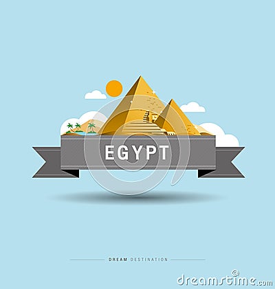 Pyramid, Sphinx, Egypt, destination, city scape, typography Vector Illustration