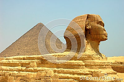 Pyramid and Sphynx Stock Photo