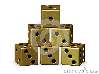 Pyramid Stack of Gold Playing Dice Stock Photo
