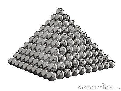 Pyramid of steel balls on a white background. Toy for children. 3D rendering. Editorial Stock Photo