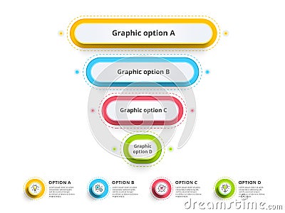 Pyramid 4 step process chart infographics with option circles. F Vector Illustration