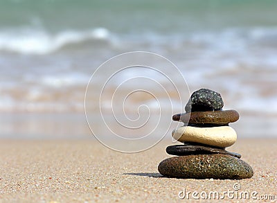 Pyramid of stones. beach Stock Photo