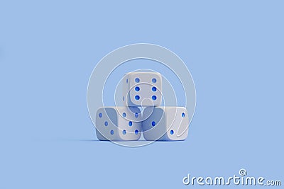 Pyramid of White Dice on Light Blue Background Cartoon Illustration