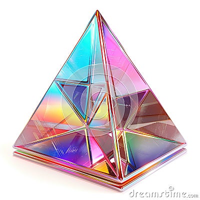 pyramidal structure with an iridescent finish reflects a spectrum of colors, Stock Photo