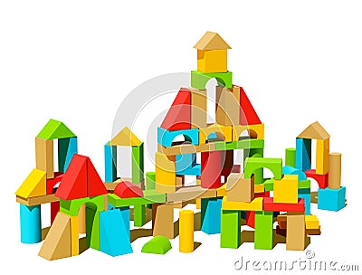 Pyramids of Kids Multicolored Wooden Building Blocks Vector Illustration