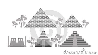 Pyramids and Temples of Ancient Egypt, Babylon, Maya. Vector Illustration
