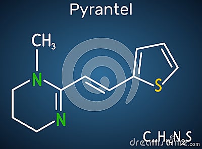 Pyrantel molecule. It is pyrimidine derivative anthelmintic antinematodal drug for treatment of intestinal nematodes Vector Illustration