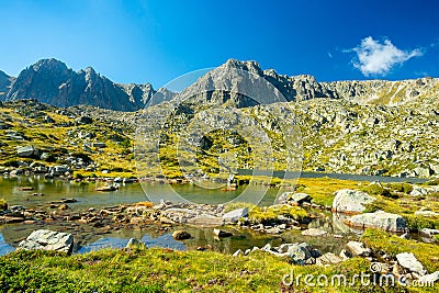 Pyrenees Pessons peak and lakes, Andorra Stock Photo