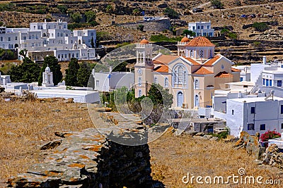 Church, whitewashed houses and arid landscape Editorial Stock Photo