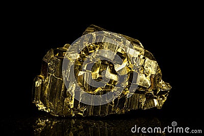 Pyrite mineral stone in front of black Stock Photo