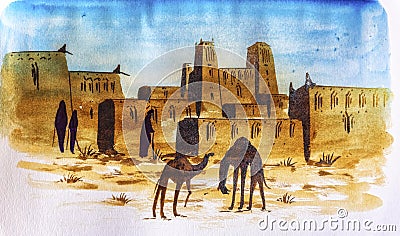 Pyro Aquarelle art Berber painting Morocco Stock Photo