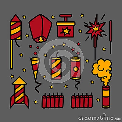Pyrotechnic icons Vector Illustration