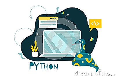 Python code language sign. Programming coding and developing concept. Vector Illustration