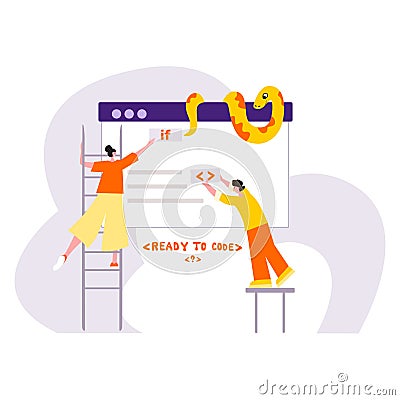 Python code language sign. Programming coding and developing concept Stock Photo