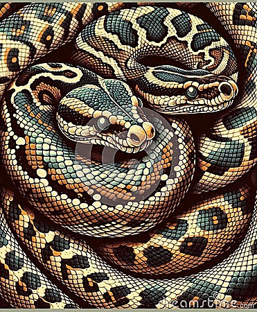Python is a genus of constricting snakes in the Pythonidae family Stock Photo