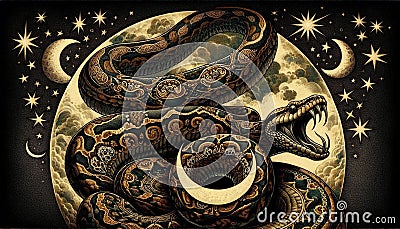 Python is a genus of constricting snakes in the Pythonidae family Stock Photo