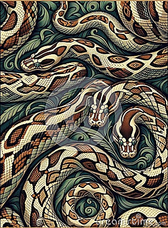Python is a genus of constricting snakes in the Pythonidae family Stock Photo