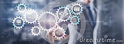 Python high level programing language. Communications Technology concept Stock Photo