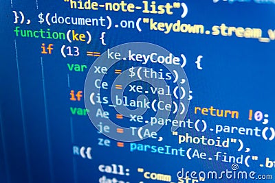 Python programming developer code. Young business crew working with startup. Stock Photo