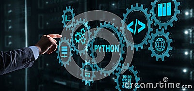 Python Programming Language. Programing workflow abstract algorithm concept on virtual screen Stock Photo