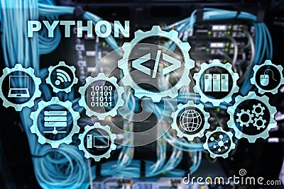 Python Programming Language On Server Room Background. Programing ...