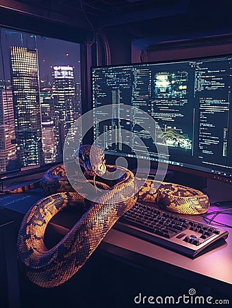 Python Snake with Cyber Interface Generated AI Stock Photo