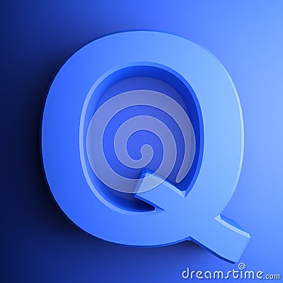 Q alphabetic letter blue, isolated on blue background - 3D rendering illustration Cartoon Illustration