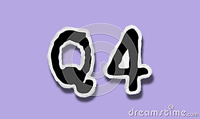 Q4 - Flat Tattered Paper Word on Lilac Background Stock Photo