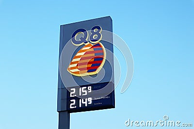 Q8 Gas Station sign. Kuwait Petroleum International Editorial Stock Photo