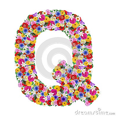 Q, letter of the alphabet in different flowers Stock Photo