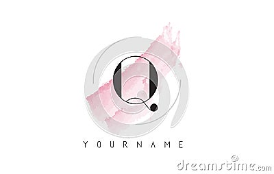 Q Letter Logo with Pastel Watercolor Aquarella Brush. Vector Illustration