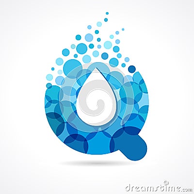 Q logo blue coloured bubbles and drops Vector Illustration