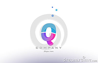 q pink blue white modern alphabet letter logo icon template Vector Illustration