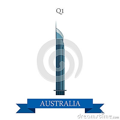 Q1 tower Gold Coast Queensland Australia vector flat attraction Vector Illustration