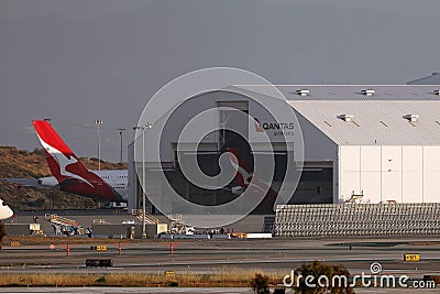 Qantas A380 in the air shed, Los Angeles Airport, LAX Editorial Stock Photo