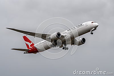 Qantas Airlines Boeing 787 Dreamliner departing Editorial Stock Photo