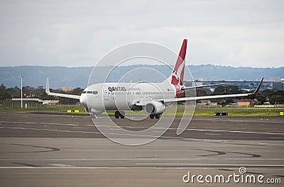Qantas plane at Adelaide Airport Editorial Stock Photo