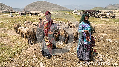 Qashqai nomadic women selling handicraft materials, Shiraz, Iran Editorial Stock Photo