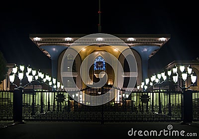 Qasr Al Alam Royal Palace by Night, Muscat Editorial Stock Photo