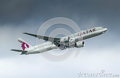 Qatar Airways Boeing 777-300 Departure Editorial Stock Photo