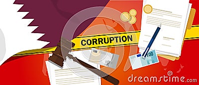 Qatar corruption money bribery financial law contract police line for a case scandal government official Vector Illustration