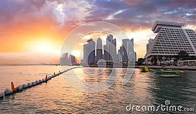 Qatar, Doha city skyline at dramatic sunset Editorial Stock Photo