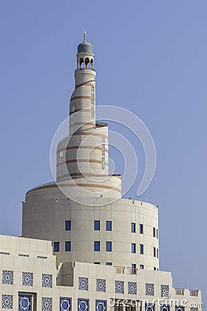 Qatar, Doha, view of the Al Fanar Spiral Tower of the Abdullah Bin Zaid Al Mahmoud Islamic Cultural Center Editorial Stock Photo